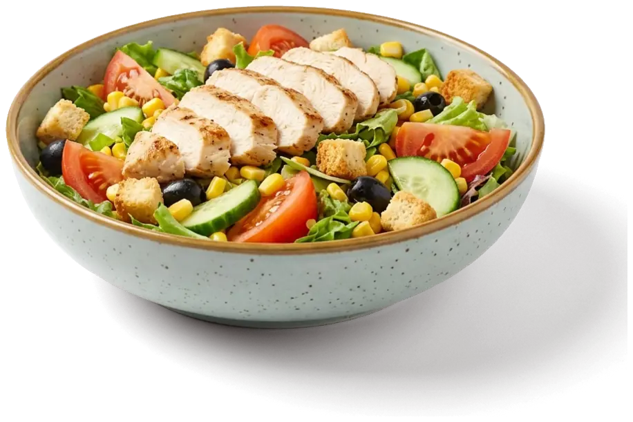 Fitness Salat mit Hähnchenbrust, Oliven und Mais
