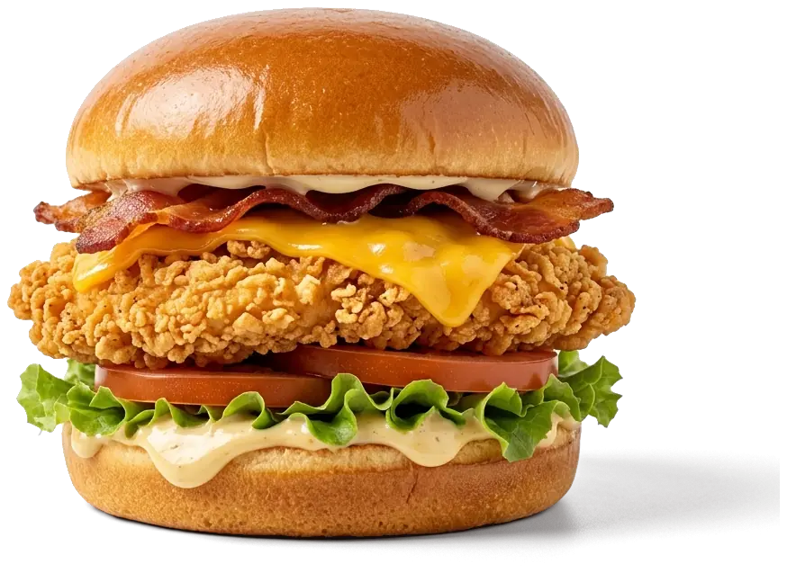 Chicken Burger Home Style mit Honey Mustard und Bacon