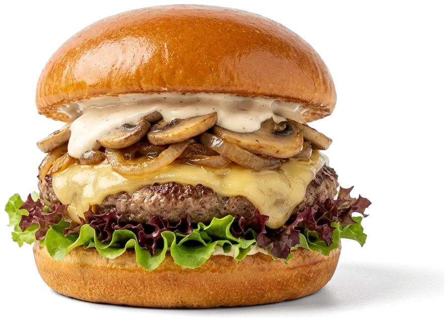 Mushroom Burger mit Champignons und Cheddar