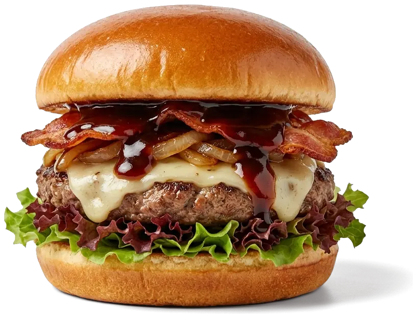 Teriyaki Burger mit Pepper-Jack-Käse und Bacon