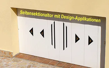 Seitensektionaltor, Mit Design-Applikation